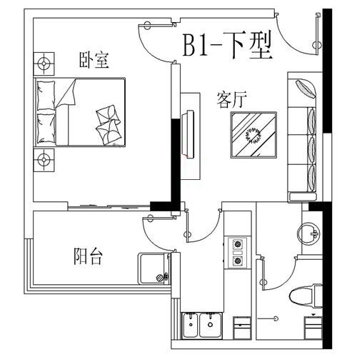 B1-下戶型 53.86㎡ 1室1廳