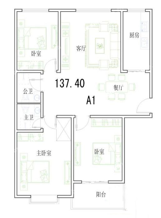 A1戶型 137.40㎡ 3室2廳