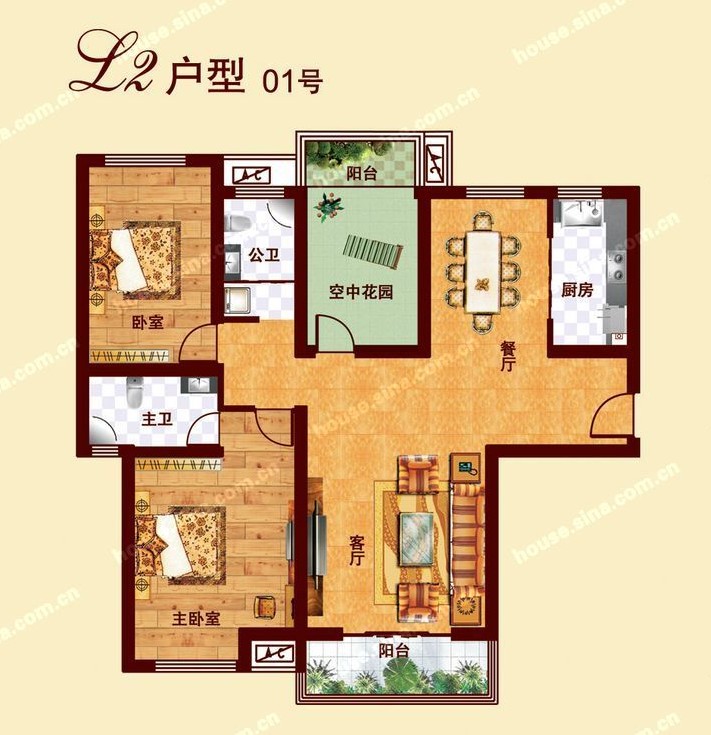 L2戶型 三室兩(liǎng)廳兩(liǎng)衛 134-144㎡
